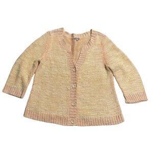 J. Jill Marled Cardigan Button Sweater Womens Large Linen Silk Cotton Orange